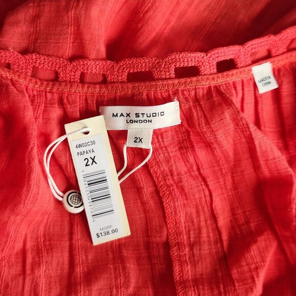 Max Studio London Crochet Tunic Ballon Sleeve Blouse Women's Size 2X Orange - Picture 7 of 9